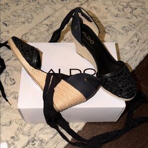 ALDO Black Lace-Up Espadrille Wedges
